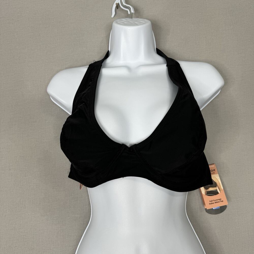 Shapermint Womens Swimwear XL Black Full Coverage Tie Halter Bikini Top UPF 50+